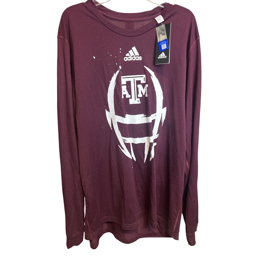 Adidas New NWT Men XL Maroon Texas A&M Aggies Creator LS Graphic Long Sleeve Tee